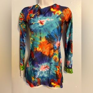 Custom Crafted Tie Dye with Sequin Detail Dance Recital Dress & Shorts 12-14